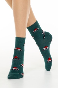 Șosete damă cu motive Crăciun, model ”Xmas Cat”, Conte Elegant 524