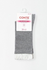 Șosete damă din bumbac, reiate, cu picot, Conte Classic 967 Gri ambalaj