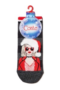 Șosete haioase Crăciun cu lurex și strasuri, model Miss Santa, Conte Elegant 162 - Img 3