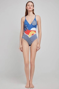 Costum de baie cu guler halter și imprimeu de plajă, Gisela 2/30249 - Img 4