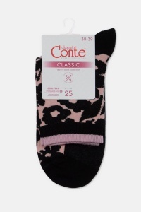 Șosete damă din bumbac, cu model floral, Conte Classic 441 Roz cenusiu ambalaj