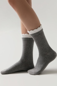 Șosete damă din bumbac, reiate, cu picot, Conte Classic 967 Gri lateral
