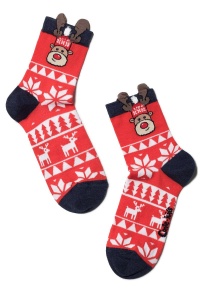 Șosete haioase Crăciun, model „Rudolph” cu ornament și picot, Conte Kids 445
