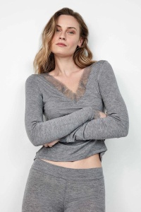 Bluză termică cu mâneci lungi, decolteu în V și dantelă, Gisela 1/10063 - Img 11
