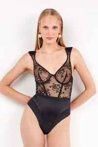 Body damă, cupe tip balconette cu arcuri, burete și dantelă florală, Gisela 2/10146