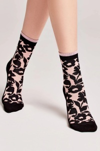 Șosete damă din bumbac, cu model floral, Conte Classic 441 Roz cenusiu fata