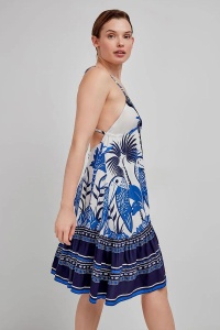 Rochie scurtă plajă cu imprimeu tucan, din 100% vâscoză, Gisela 2/40031 - Img 2