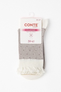Șosete damă din bumbac, cu picot și model puncte, Conte Classic 1113 crem ambalaj