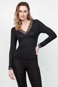 Bluză termică cu mâneci lungi, decolteu în V și dantelă, Gisela 1/10063 - Img 2