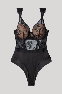 Body damă, cupe tip balconette cu arcuri, burete și dantelă florală, Gisela 2- 10146 negru produs