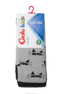 Ciorapi copii din bumbac flaușați cu model "Meow", Conte Kids Sof-Tiki 532 - Img 4