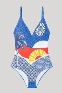 Costum de baie cu guler halter și imprimeu de plajă, Gisela 2/30249 - Img 5