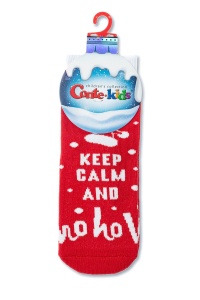 Șosete cu talpă flaușată pentru copii, motive Crăciun, cu model ”HO-HO-HO”, Conte Kids 519 - Img 3