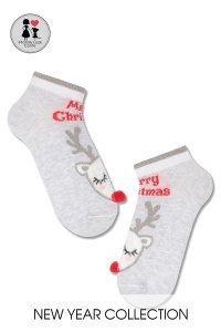 Șosete scurte bumbac, ren cu pompon motiv Crăciun, Conte Kids 384