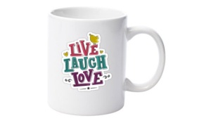 Cană albă personalizatǎ "live laugh love"