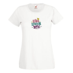 Tricou personalizat alb "live laugh love" damǎ