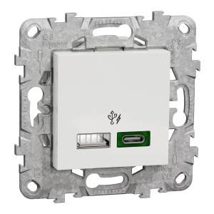 Incarcat rapid USB dbl A+C 45W+s fix alb Schneider New Unica NU501318