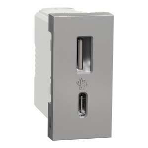 Incarcator dbl USB tip A+C 15W 1m alu Schneider New Unica NU301630