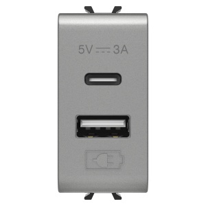 Încărcător USB - tip a+c - 3A - titan - 1 modul - Chorusmart Gewiss GW14449