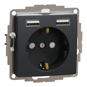 Priza 2P+E obt+2xUSB 2.4A, A+A, antracit Schneider Sedna Design & Elements SDD114052