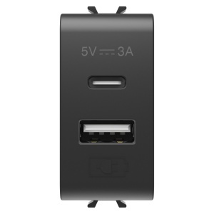 Încărcător USB - tip a+c - 3A - negru satinat - 1 modul - Chorusmart Gewiss GW12449