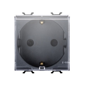Priză standard germană 250V c.a. - 2P+E 16A - 2 module - cu capac - negru satinat Gewiss GW12242