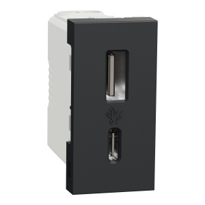 Incarcator dbl USB tip A+C 15W 1m antr Schneider New Unica NU301654