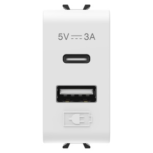 Încărcător USB - tip a+c - 3A - alb satinat - 1 modul - Chorusmart Gewiss GW15449