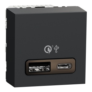 Incarcator rapid dbl USB A+C 18W 2m antr Schneider New Unica NU301954