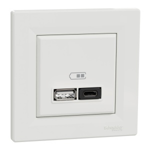 Priza incarcare USB A+C, 45W, alb Schneider Asfora EPH2700421