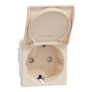 Priza 2P+E 16A, capac, obturat. bej Schneider New Unica NU303744TA