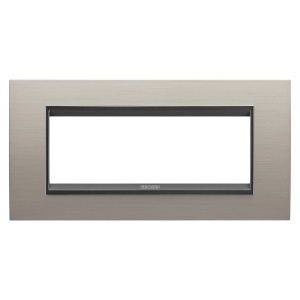 Placă lux - in metal - 6 module - aluminiu periat lay - cadru interior negru mat Gewiss GW16206WS
