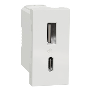 Incarcator dbl USB tip A+C 15W 1m alb Schneider New Unica NU301618