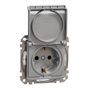 Priza 2P+E, IP44, obt+capac, alu Schneider Sedna Design & Elements SDD213023