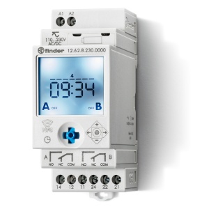 Time switches Nr.contacts: 2 Contacts configuration: CO Contact Material: AgSnO2 Mounting Finder 126282300000