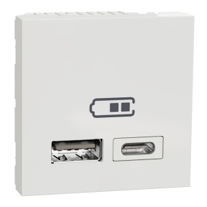 Incarcator dublu USB A+C 2.4A 2m alb Schneider New Unica NU301818