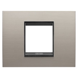 Placă lux - in metal - 2 module - aluminiu periat lay - cadru interior negru mat Gewiss GW16202WS