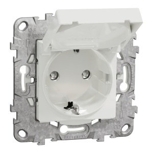 Priza 2P+E IP44+sup.fix. capac, obt, alb Schneider New Unica NU508218