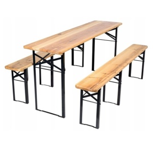 SET BERARIE DIN LEMN MASIV PLIABIL PENTRU TERASA SAU GRADINA O MASA SI DOUA BANCI 177x46CM NATUR