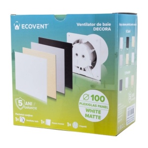 VENTILATOR DE BAIE ECOVENT DECORA 100 SUPER SILENT PANOU PLEXIGLAS ALB MAT - Img 4