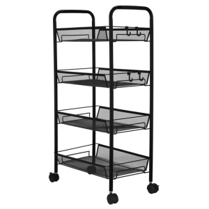 RAFT METALIC MOBIL TIP CARUCIOR PENTRU BUCATARIE 4 POLITE SI 4 AGATATORI NEGRU 44x26x85CM KI-0142