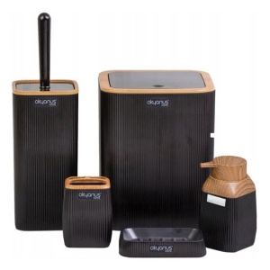 SET DE ACCESORII PATRATE PENTRU BAIE DIN PLASTIC 5 PIESE NEGRU MARO OK7768