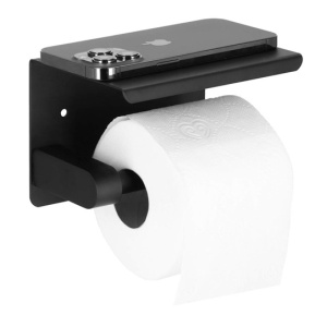 SUPORT HARTIE IGIENICA DIN OTEL CU RAFT DEPOZITARE 14CM NEGRU SERSIMO
