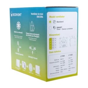 VENTILATOR DE BAIE ECOVENT DECORA 100 SUPER SILENT PANOU PLEXIGLAS ALB MAT - Img 5