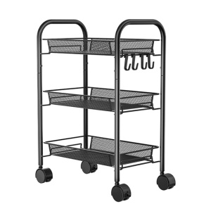 RAFT METALIC MOBIL TIP CARUCIOR PENTRU BUCATARIE 3POLITE SI 4 AGATATORI NEGRU 44x26x64CM GO-M20A