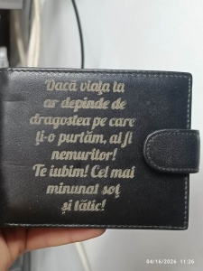 Portofel clasic, negru - cu text daca viata - text blurat - piele naturala