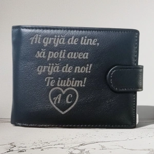 Portofel personalizat barbati TITA, 207, piele naturala, cu text si inimioara, Ai grija de tine!