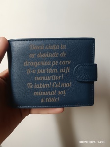 Portofel personalizat cu text daca viata, culoare albastra