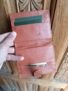 Portcard piele naturala, culoare maro deschis