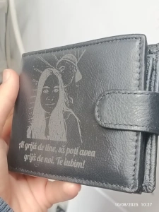Portofel personalizat barbati TITA, 207, piele naturala, cu text Ai grija si poza - Img 2